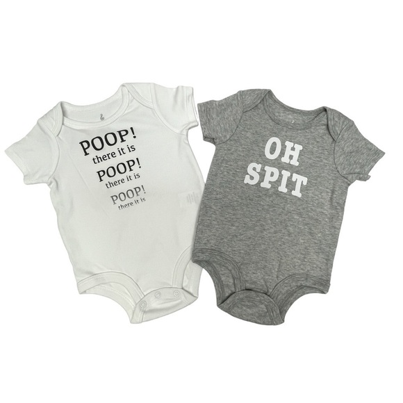 Lullaby Lane Baby Infant Onsies SET of 2 White and Gray Size 6-9 Months - Picture 1 of 5